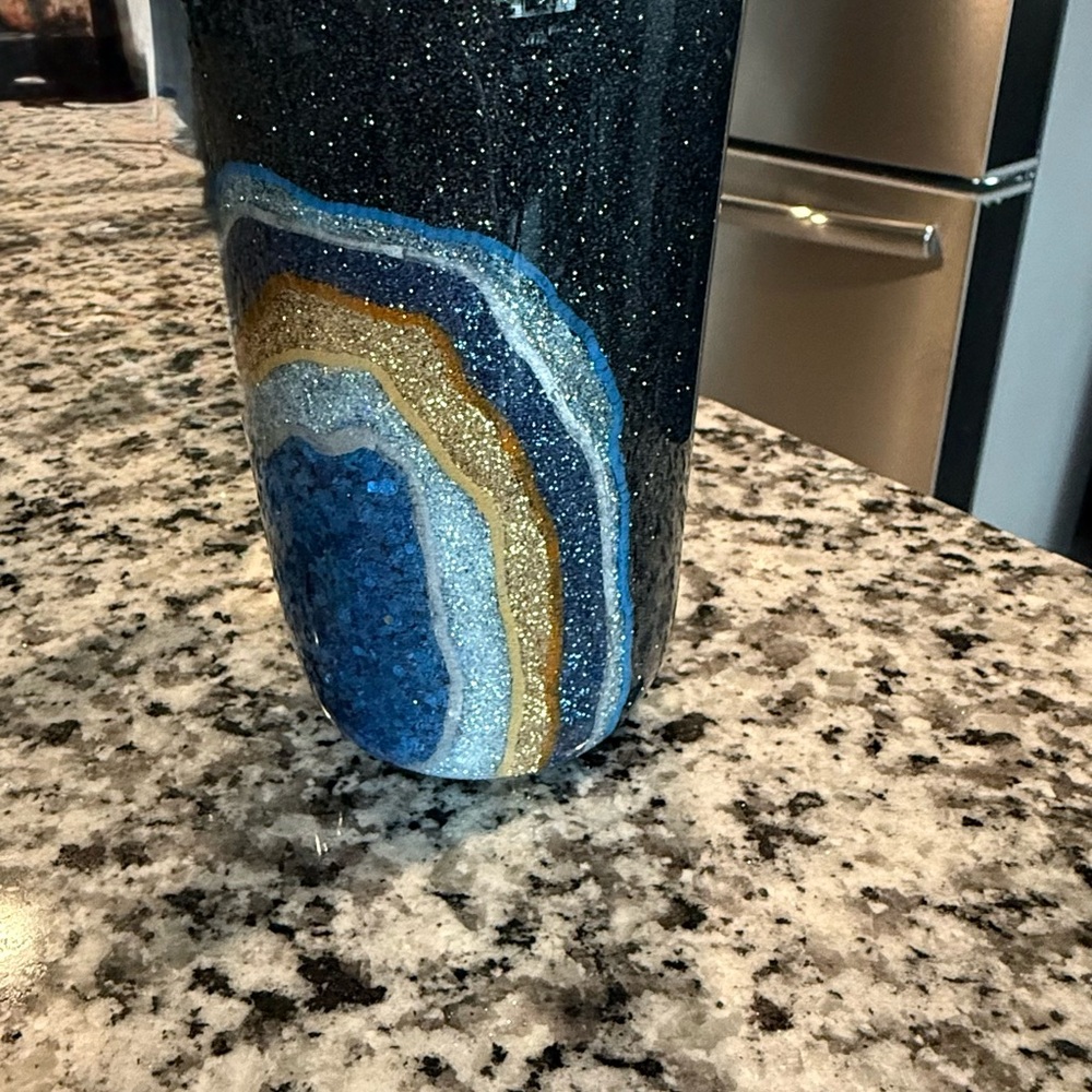 Geode-Inspired Tumbler with Blue and Gold Accents